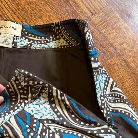 EUC St Johns Bay Midi Skirt Lined Blue Brown 12 - Picture 3 of 4